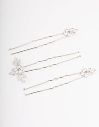 Silver Plated Cubic Zirconia Marquise Leaf Hair Pins Pack - link has visual effect only