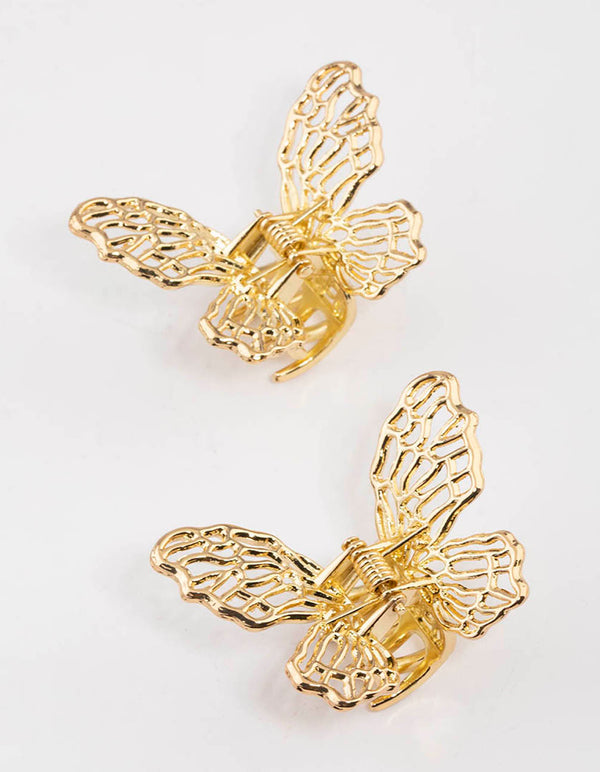 Gold Mini Butterfly Hair Claw Clip Pack