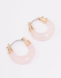 Gold Rose Quartz Chunky Mini Hoop Earrings - link has visual effect only