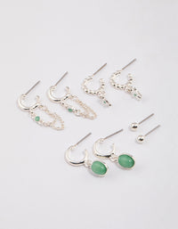 Silver Green Aventurine Star & Chain Earrings 4-Pack - link has visual effect only