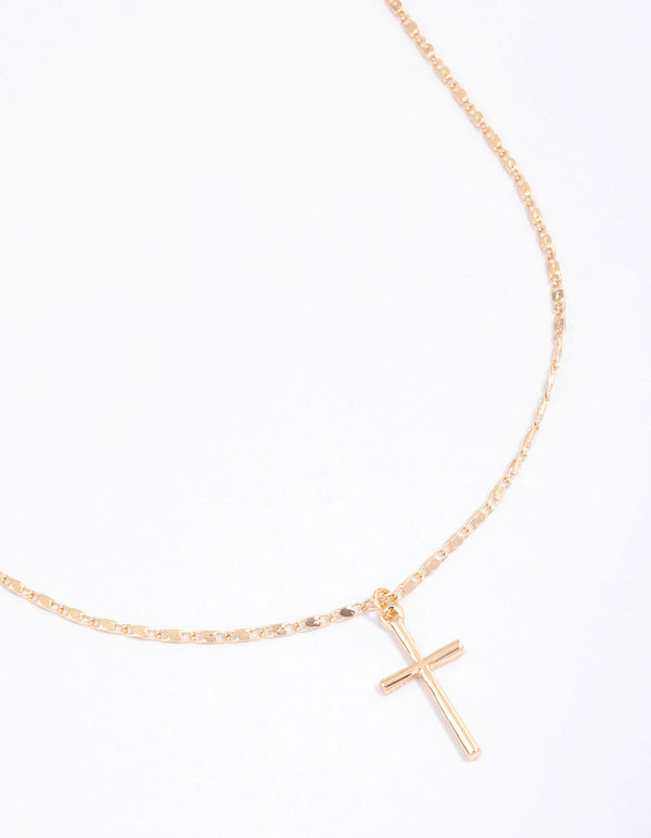 Gold Shiny Cross Pendant Necklace