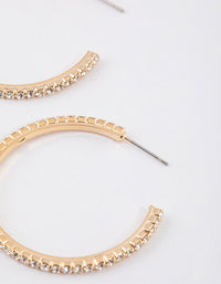 Gold Medium Diamante Hoop Earrings - link has visual effect only