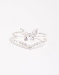 Silver Plated Cubic Zirconia Butterfly Double Band Ring - link has visual effect only