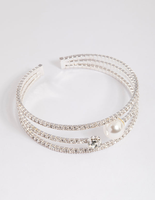 Silver Pearl Cupchain Cuff