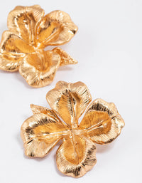 Worn Gold Statement Flower Stud Earrings - link has visual effect only