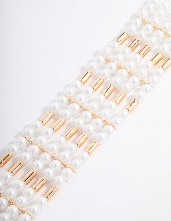 Gold Multi-Row Pearl Choker