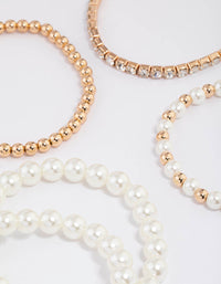 Gold Mixed Diamante Pearl Stretch Bracelet Pack - link has visual effect only