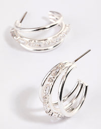 Silver Plated Baguette & Round Illusion Hoop Earrings - link has visual effect only