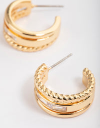 Gold Plated Cubic Zirconia Baguette Twisted Hoop Earrings - link has visual effect only