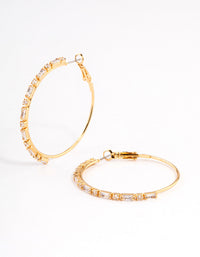 Gold Plated Round & Baguette Large Hoop Earrings - link has visual effect only