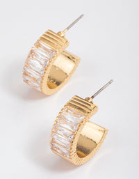 Gold Plated Cubic Zirconia Wide Baguette Hoop Earrings - link has visual effect only