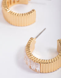 Gold Plated Cubic Zirconia Wide Baguette Hoop Earrings - link has visual effect only