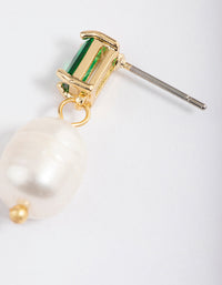 Gold Plated Cubic Zirconia Baguette Freshwater Pearl Drop Earrings - link has visual effect only