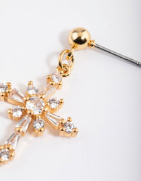 Gold Plated Cubic Zirconia Ornate Cross Drop Earrings - link has visual effect only