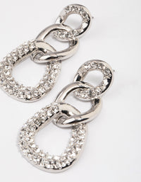 Rhodium Diamante Loop Link Drop Earrings - link has visual effect only