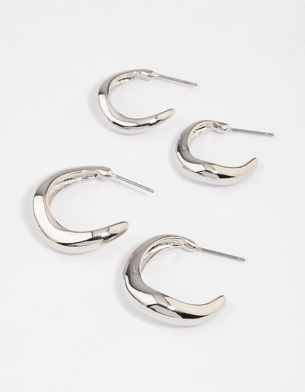 Silver Wave Match Hoop Earrings Pack