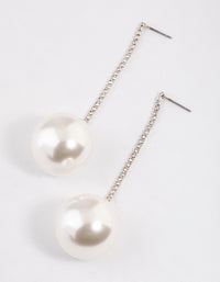 Rhodium Cupchain Large Pearl Drop Earrings - link has visual effect only