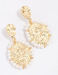 Gold Plated Molten Disc Freshwater Pearl Drop Earrings - link has visual effect only