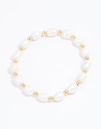 Gold Plated Beaded & Freshwater Pearl Stretch Bracelet - link has visual effect only