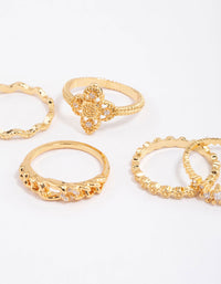 Gold Plated Filigree Cross Chain Ring 5-Pack - link has visual effect only