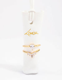 Gold Plated Cubic Zirconia Pearl & Marquise Nest Ring Pack - link has visual effect only