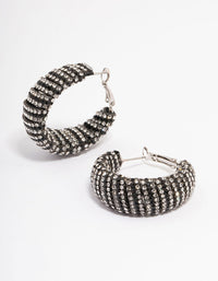 Silver Statement Two-Toned Black Diamante Hoop Earrings - link has visual effect only