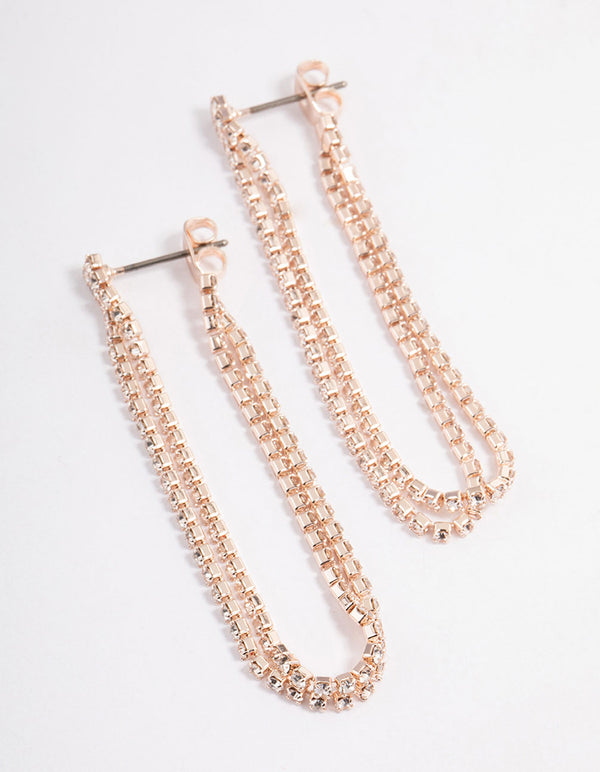 Rose Gold Mini Cup Chain Double Loop Earrings