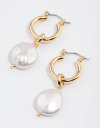 Gold Plated Classic Freshwater Pearl Disc Hoop Earrings - link has visual effect only