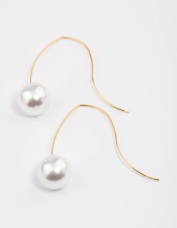 Gold Plated Acrylic Pearl Hook Drop Earrings