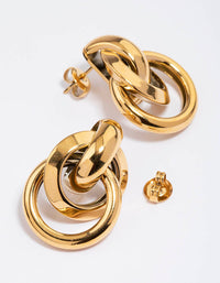 Waterproof Gold Plated Stainless Steel Knotted Link Drop Earrings - link has visual effect only