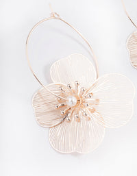 Rose Gold Metalic Flower Hoop Earrings - link has visual effect only