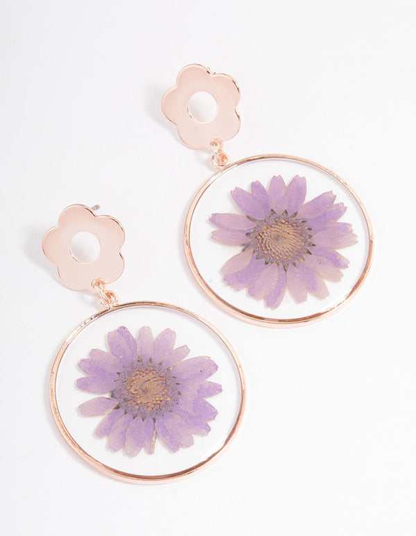 Rose Gold Floating Flower Drop Earrings