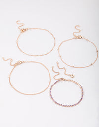 Rose Gold Diamante Twisted Bracelet & Anklet 4-Pack Set - link has visual effect only