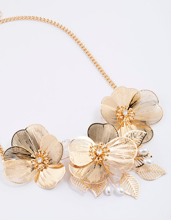 Gold Sculptural Garden popular Statement Necklace