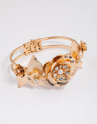 Gold Statement Diamante Flower Bangle - link has visual effect only