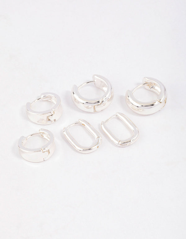 Silver Plated Basic Huggie Earrings 6-Pack