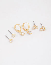 Gold Plated Cubic Zirconia Trio Stud Earrings 6-Pack - link has visual effect only