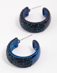 Navy Coated Pavement Midi Hoop Earrings - link has visual effect only