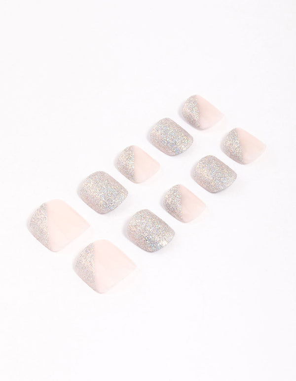 Tweens Silver Glitter & Blush Press On Nails