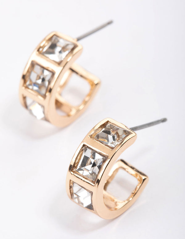 Gold Square Stone Hoop Earrings & Polishing Set