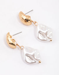 Gold Textured Molten Pearl Drop Earrings & Polishing Set - link has visual effect only