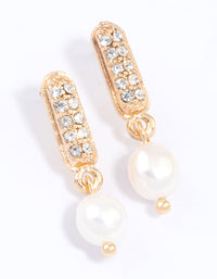 Gold Diamante Mini Pearl Drop Earrings & Polishing Set - link has visual effect only