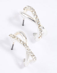 Silver Interlaced Diamante Hoop Earrings & Polishing Set - link has visual effect only