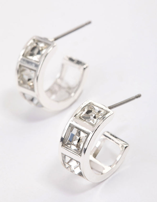 Silver Square Stone Hoop Earrings & Polishing Set