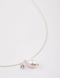 Silver Freshwater Pearl Diamante Drop Necklace & Polishing Set - link has visual effect only