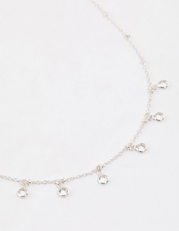 Silver Bezel Diamante Droplet Necklace & Polishing Set