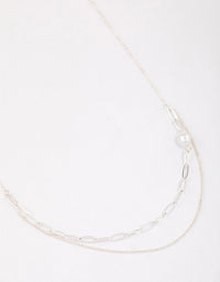 Silver Double Row Pearl Chain Necklace & Polishing Set - link has visual effect only