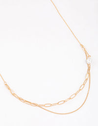 Gold Double Row Pearl Chain Necklace & Polishing Set - link has visual effect only