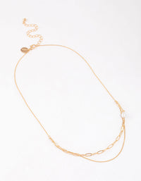 Gold Double Row Pearl Chain Necklace & Polishing Set - link has visual effect only