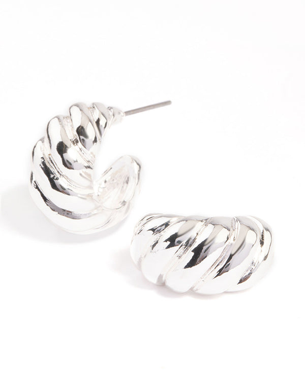 Silver Plated Twisted Wide Hoop Earrings